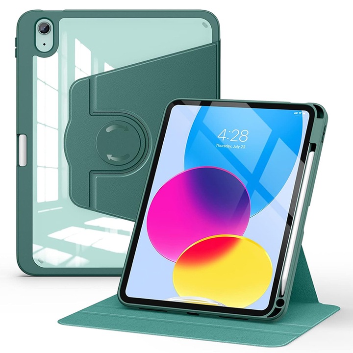 Калъф за таблет Chucai за iPad 10th 10.9" 2022 г., 360 въртяща се стойка, държач за молив, зелен