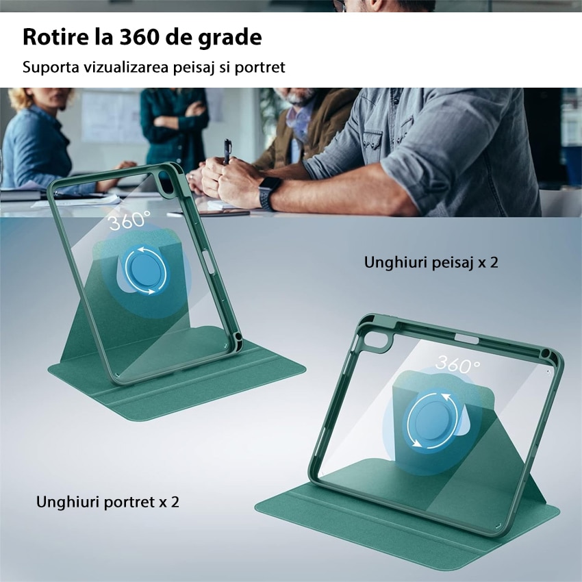 Husa tableta, Chucai, pentru iPad 10th 10.9" 2022, Stand Rotativ 360, Suport Pencil, Verde
