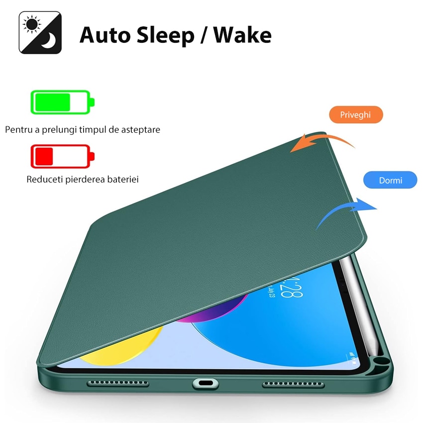 Husa tableta, Chucai, pentru iPad 10th 10.9" 2022, Stand Rotativ 360, Suport Pencil, Verde