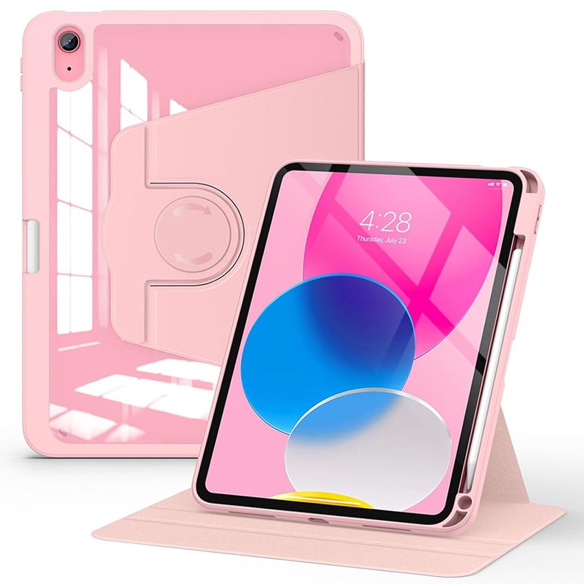 Husa tableta, Chucai, pentru iPad 10th 10.9" 2022, Stand Rotativ 360, suport pencil, Roz
