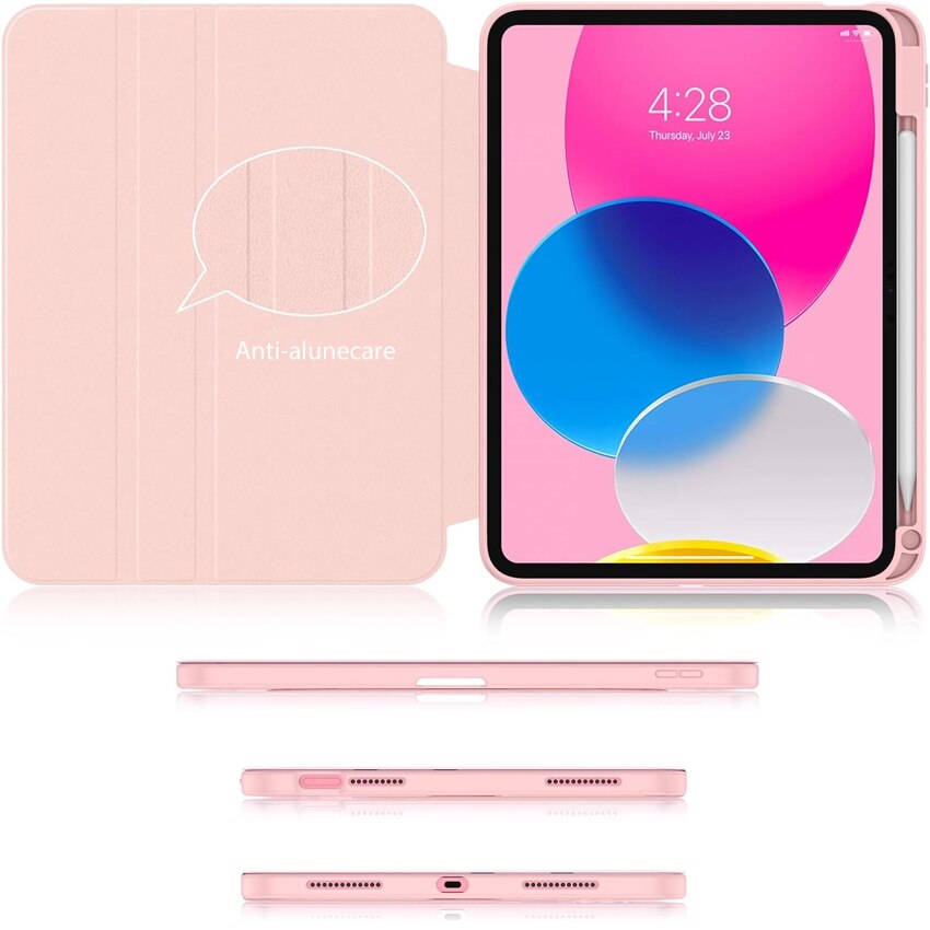 Husa tableta, Chucai, pentru iPad 10th 10.9" 2022, Stand Rotativ 360, suport pencil, Roz