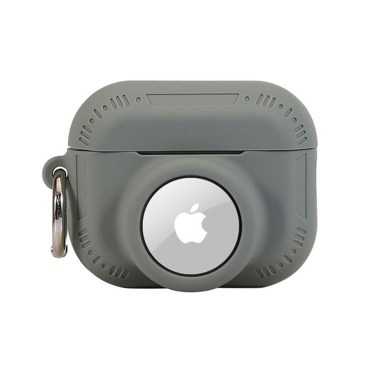 Husa de protectie 2 in 1 compatibila pentru Airpods Pro si set combinat de huse Airtag, suport din silicon pentru husa pentru tracker GPS, moale, rezistenta la socuri, anti-zgarieturi, anti-pierdere (gri)