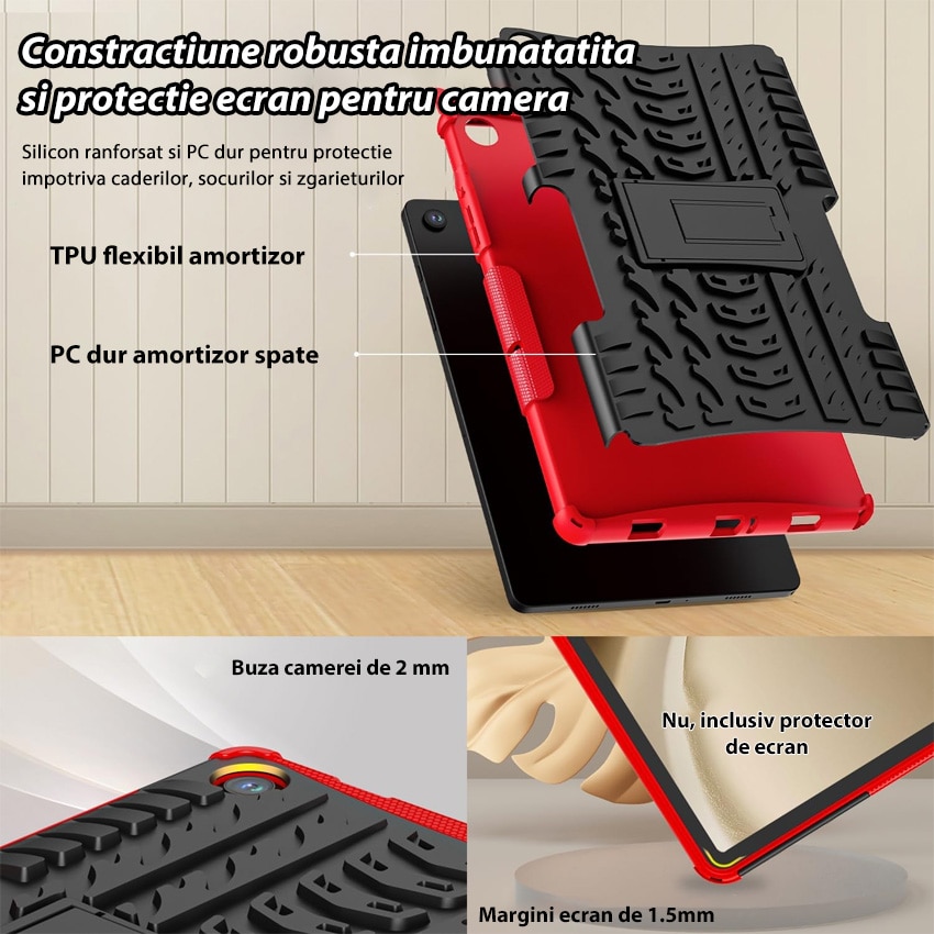 Husa tablete, Chucai pentru Samsung Galaxy Tab A9 Plus 11 inch, Shockproof cu Stand, Negru/Rosu