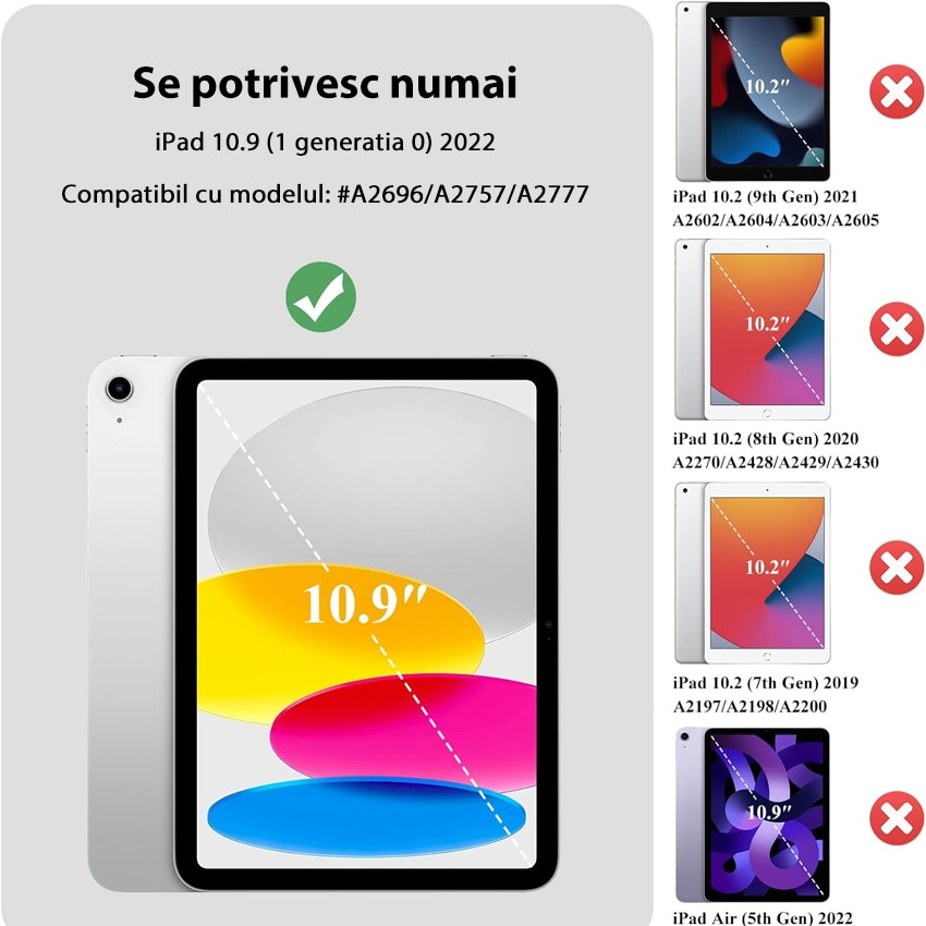 Husa tableta, Chucai, pentru iPad 10th 10.9" 2022, Stand Rotativ 360, suport pencil, Negru
