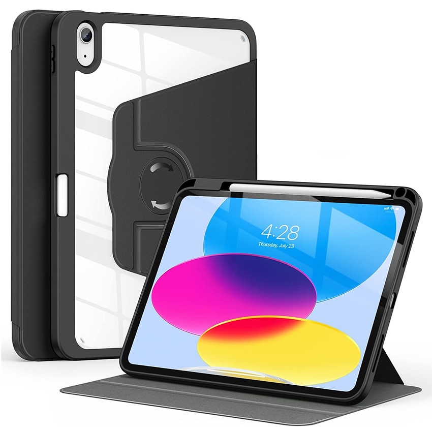 Husa tableta, Chucai, pentru iPad 10th 10.9" 2022, Stand Rotativ 360, suport pencil, Negru