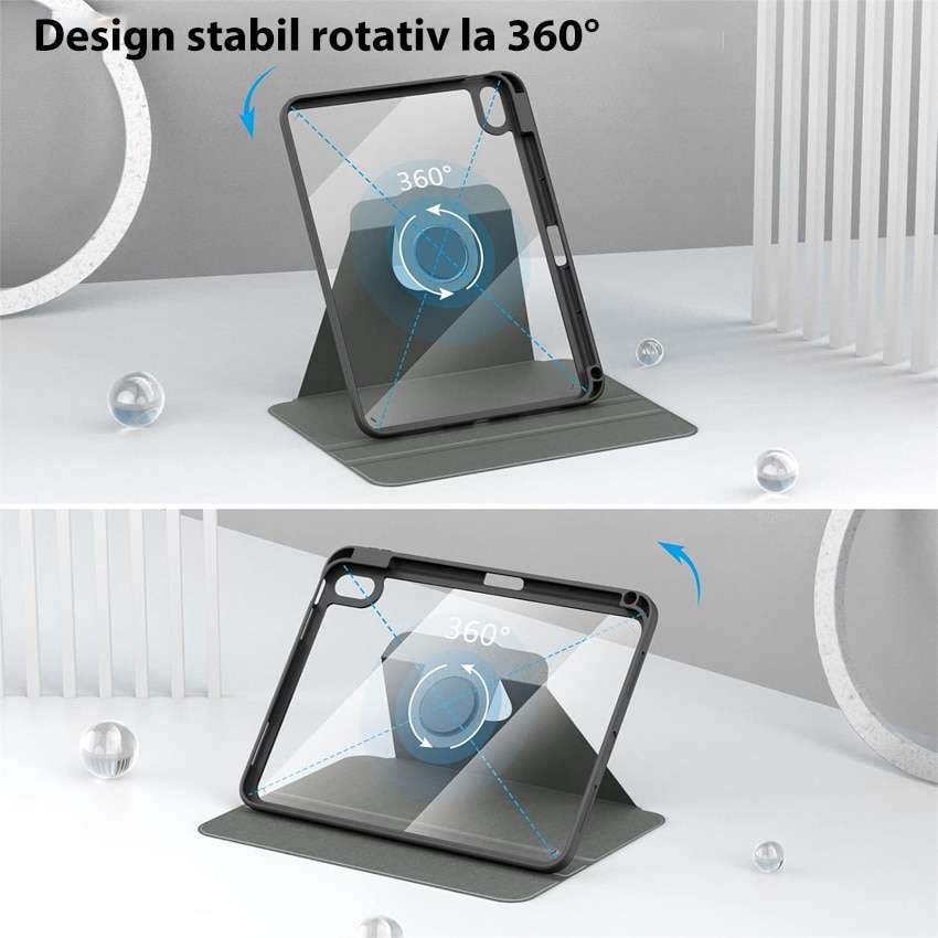 Husa tableta, Chucai, pentru iPad 10th 10.9" 2022, Stand Rotativ 360, suport pencil, Negru