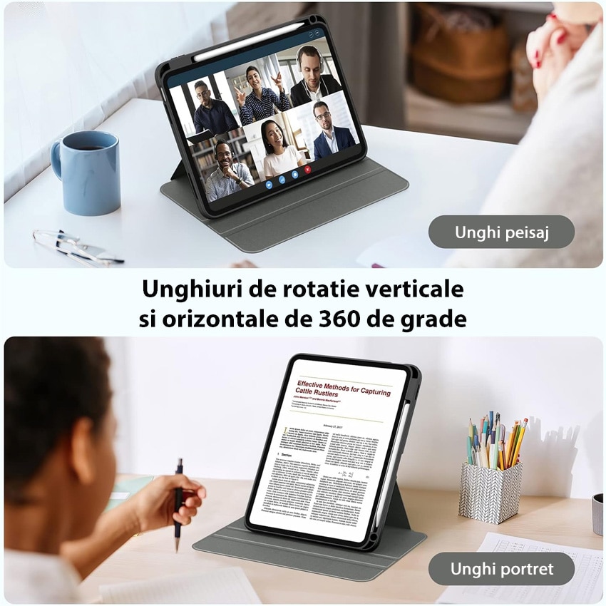 Husa tableta, Chucai, pentru iPad 10th 10.9" 2022, Stand Rotativ 360, suport pencil, Negru