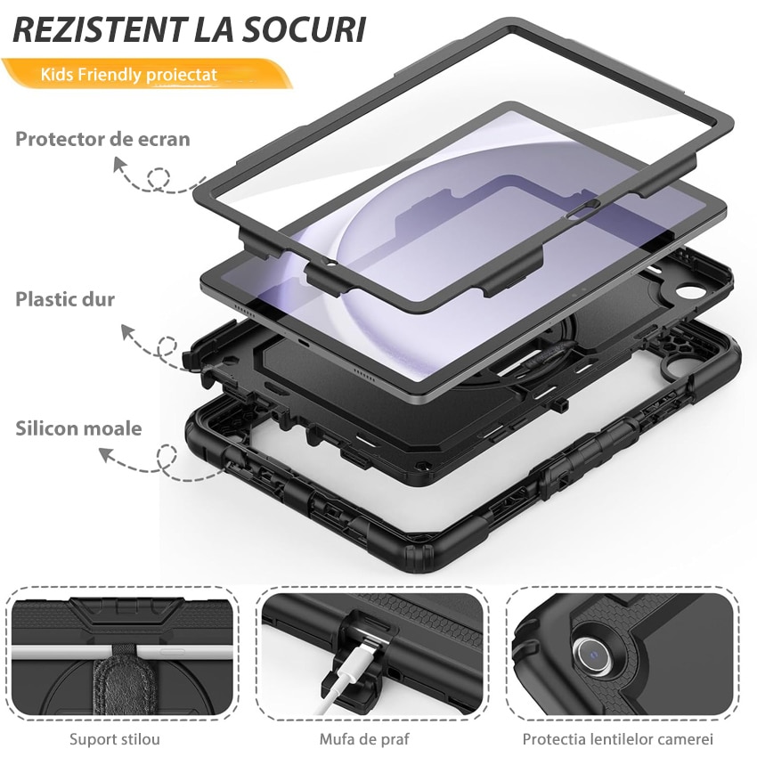 Husa tableta, Chucai, Samsung Galaxy Tab A9 Plus 11 inch, curea, negru