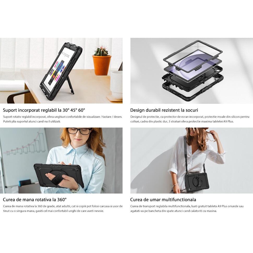 Husa tableta, Chucai, Samsung Galaxy Tab A9 Plus 11 inch, curea, negru