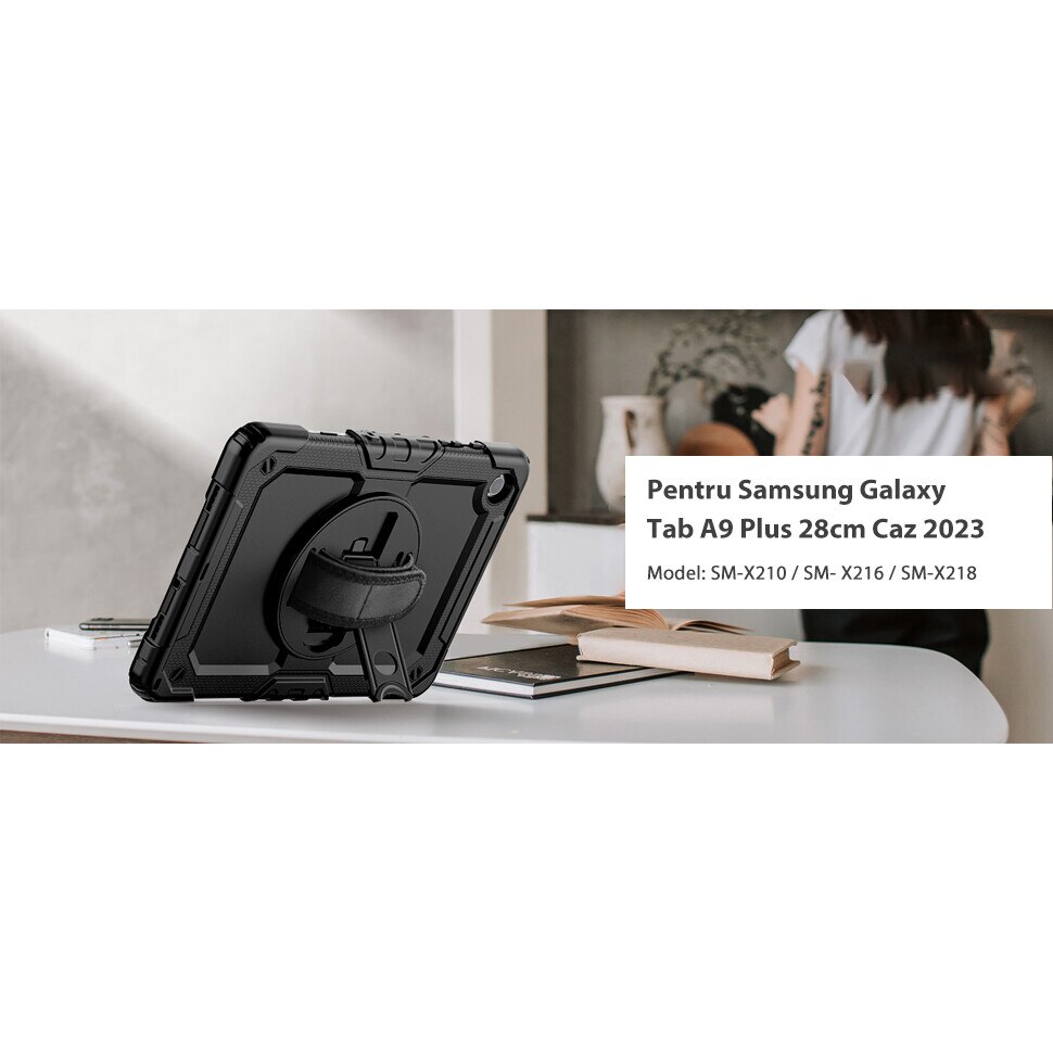 Husa tableta, Chucai, Samsung Galaxy Tab A9 Plus 11 inch, curea, negru