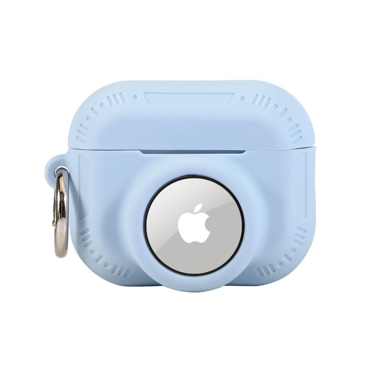 Husa de protectie 2 in 1 compatibila pentru Airpods Pro si set combinat de huse Airtag, Suport de husa pentru tracker GPS din silicon, moale, rezistenta la socuri, anti-zgarieturi, anti-pierdere (albastru cer)
