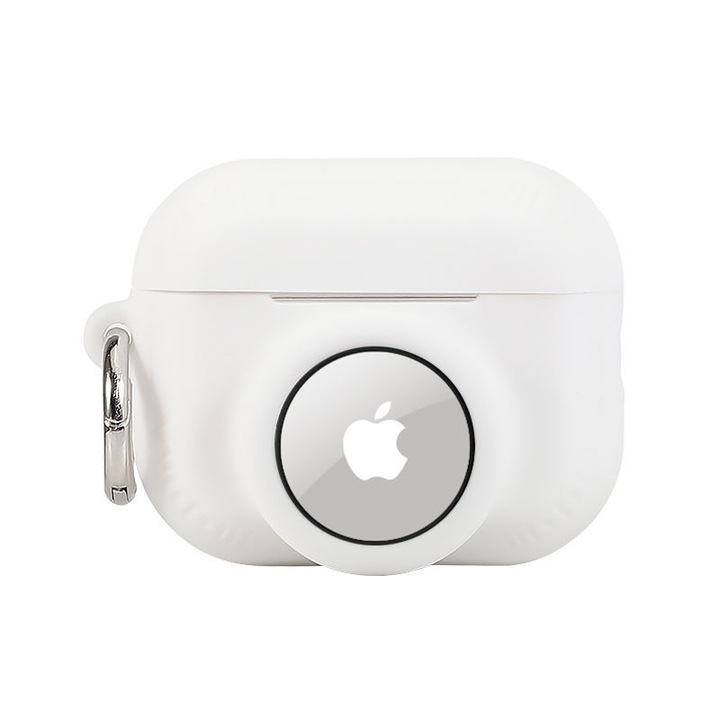Husa de protectie 2 in 1 compatibila pentru Airpods Pro si set combinat de huse Airtag, Suport de husa pentru tracker GPS din silicon, moale, rezistenta la socuri, anti-zgarieturi, anti-pierdere (alb)