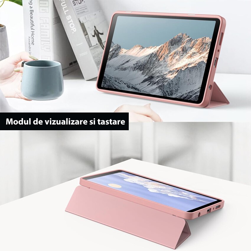 Husa tableta Chucai pentru Samsung Galaxy Tab A9 8.7" 2023, Transparenta, Suport Tri-Fold, Roz