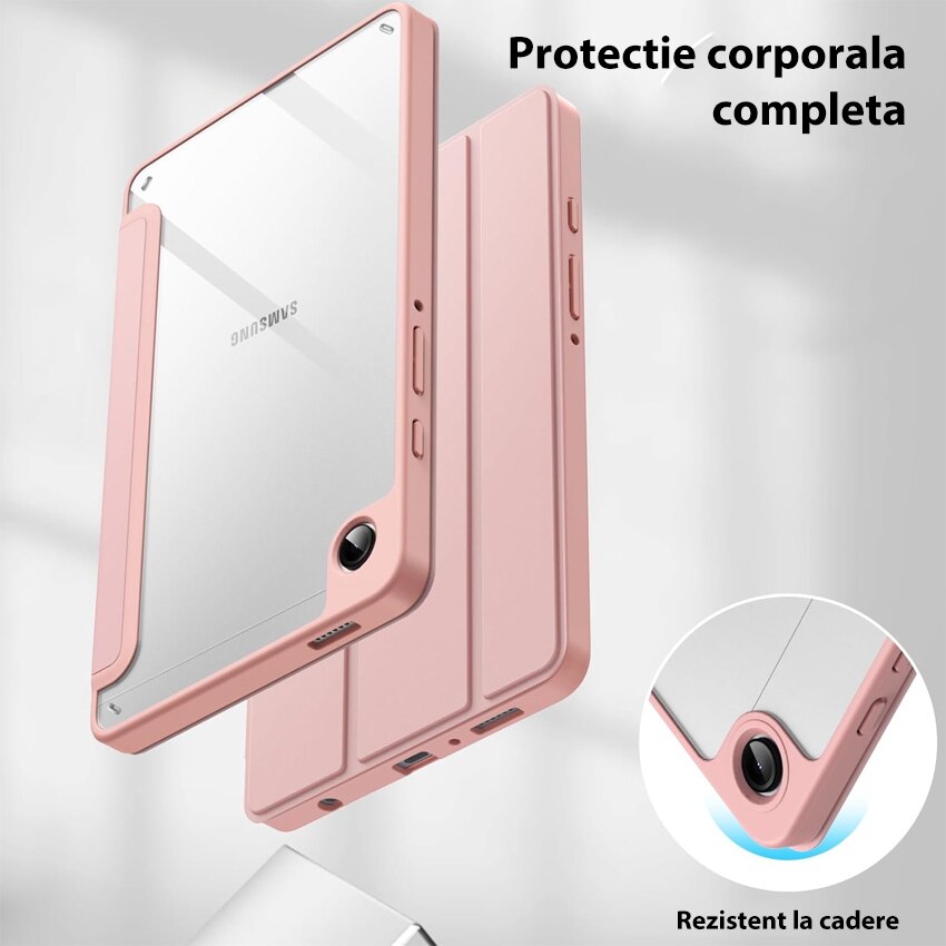 Husa tableta Chucai pentru Samsung Galaxy Tab A9 8.7" 2023, Transparenta, Suport Tri-Fold, Roz
