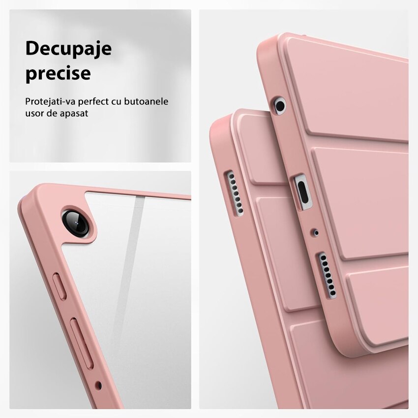 Husa tableta Chucai pentru Samsung Galaxy Tab A9 8.7" 2023, Transparenta, Suport Tri-Fold, Roz