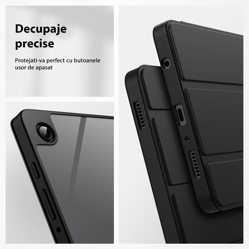 Husa tableta Chucai pentru Samsung Galaxy Tab A9 8.7" 2023, Transparenta, Suport Tri-Fold, Negru