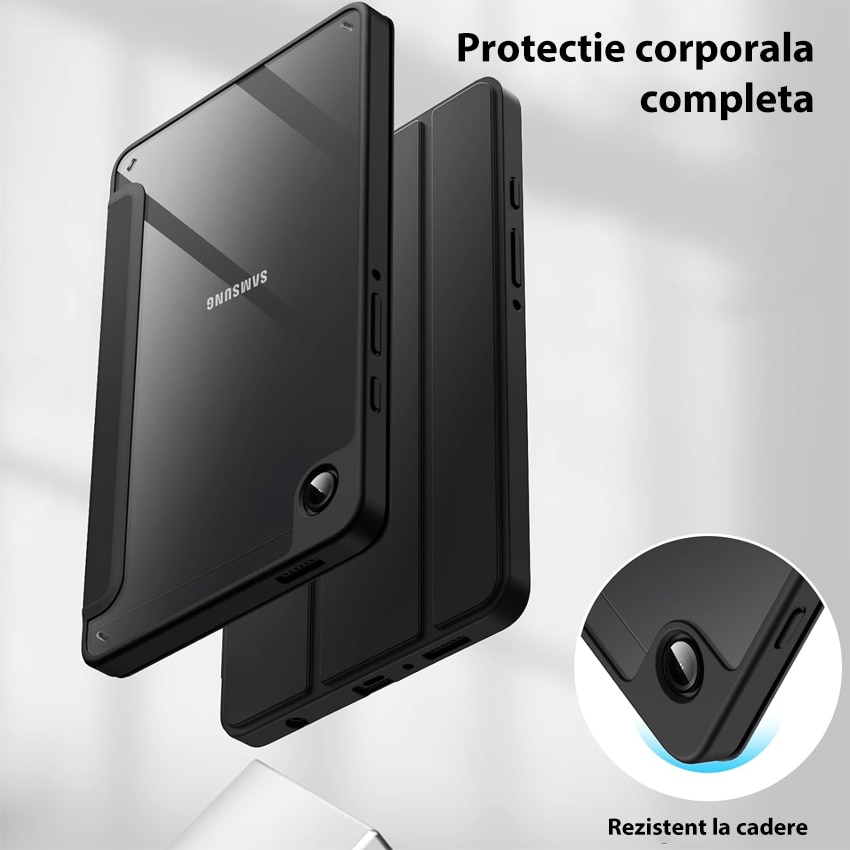 Husa tableta Chucai pentru Samsung Galaxy Tab A9 8.7" 2023, Transparenta, Suport Tri-Fold, Negru