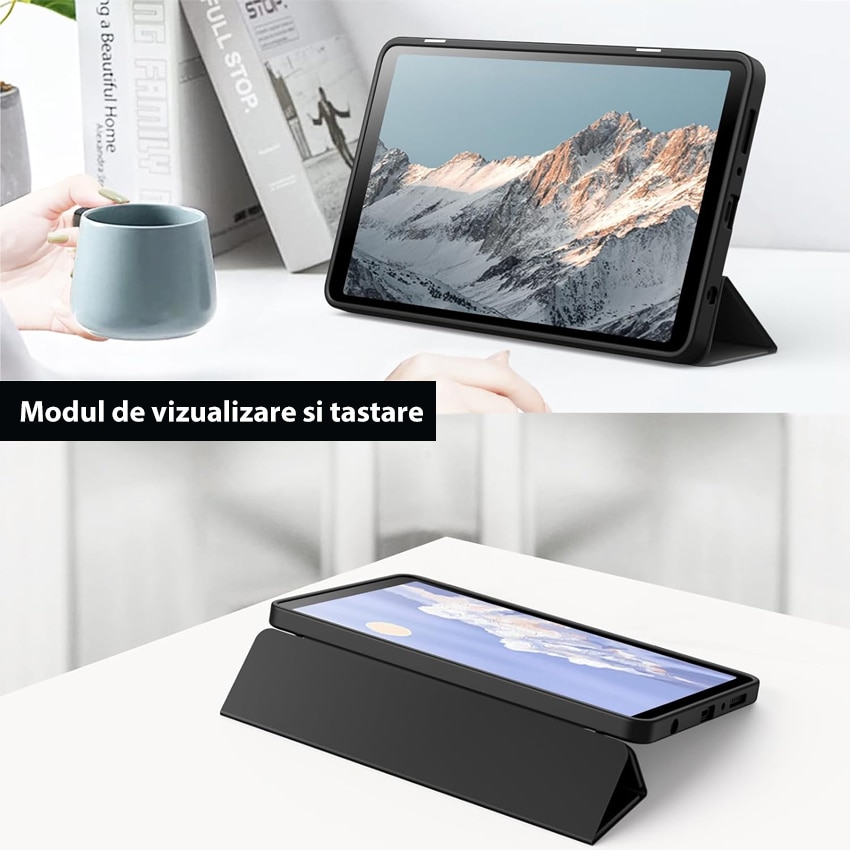 Husa tableta Chucai pentru Samsung Galaxy Tab A9 8.7" 2023, Transparenta, Suport Tri-Fold, Negru