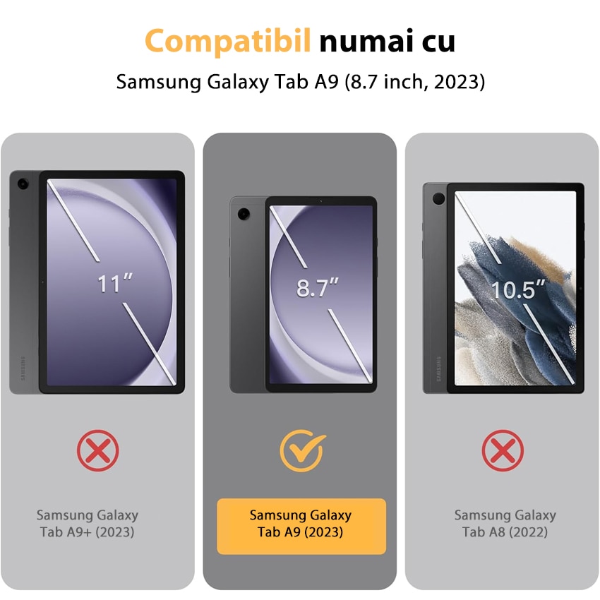 Husa tableta Chucai pentru Samsung Galaxy Tab A9 8.7" 2023, Transparenta, Suport Tri-Fold, Negru