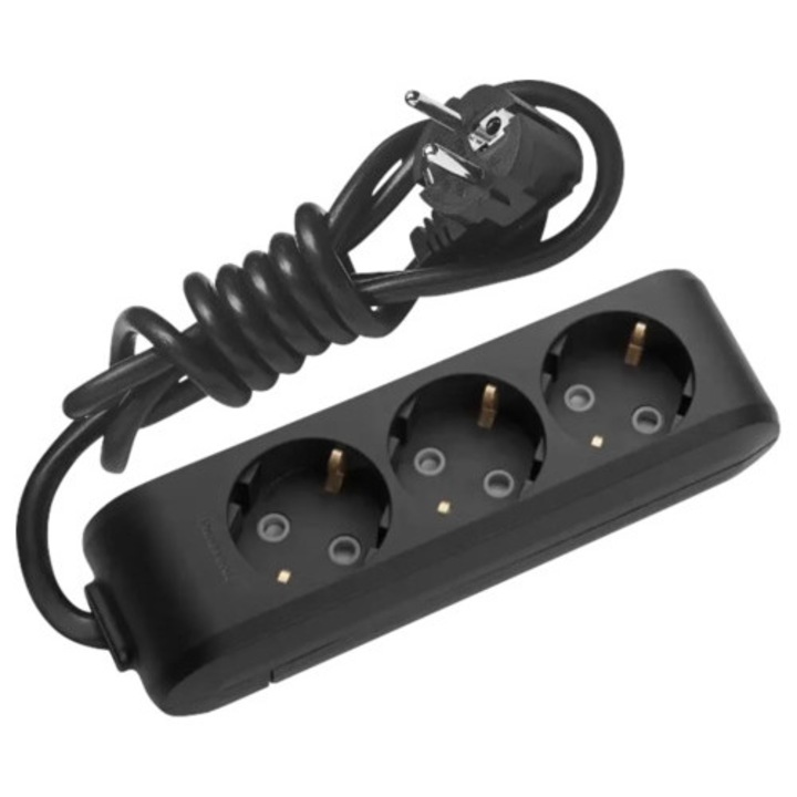 Електрически удължител Panasonic 3 гнезда 2m 3500w Черен