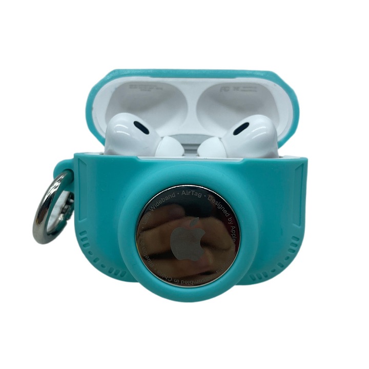 Husa de protectie 2 in 1 compatibila pentru Airpods Pro si set combinat de huse Airtag, Suport de husa pentru tracker GPS din silicon, moale, rezistenta la socuri, anti-zgarieturi, anti-pierdere (verde menta)