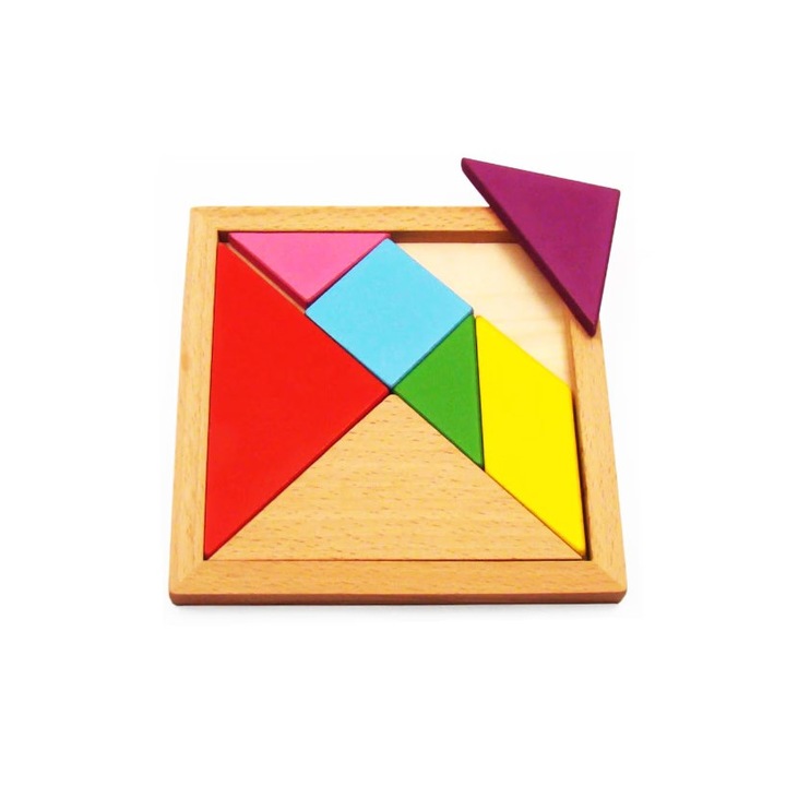 HAPPY JOKER®, Fa tangram kirakós játék, geometrikus formák, oktatási, 7 fadarab, Montessori