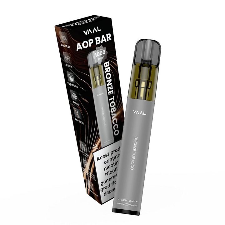 Tigara electronica de unica folosinta, VAAL AOP Bar - Bronze Tobacco, 2ml, 20mg/ml nicotina, autonomie pana la 1000 pufuri