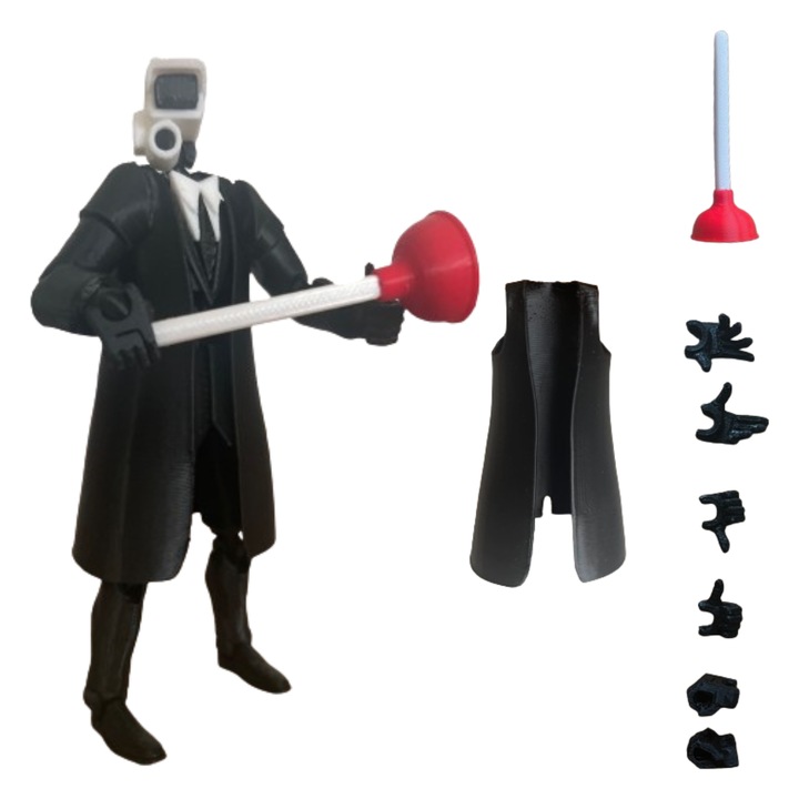 Артикулирана фигура тип робот Plunger Cameraman, Skibidi Toilet, Roblox, с аксесоари, многоцветна, пластмасова, 135x50x35 мм