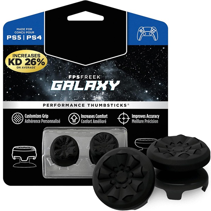 Set 2 bucati thumbgrip, Chucai, Thumbstick Accesoriu Controller PS4, PS5, Crestere Acuratete si Confort, Galaxy, Negru