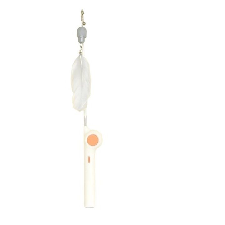 Jucarie pentru pisici PAKEWAY, pene, bat retractabil cu lampa LED, alb