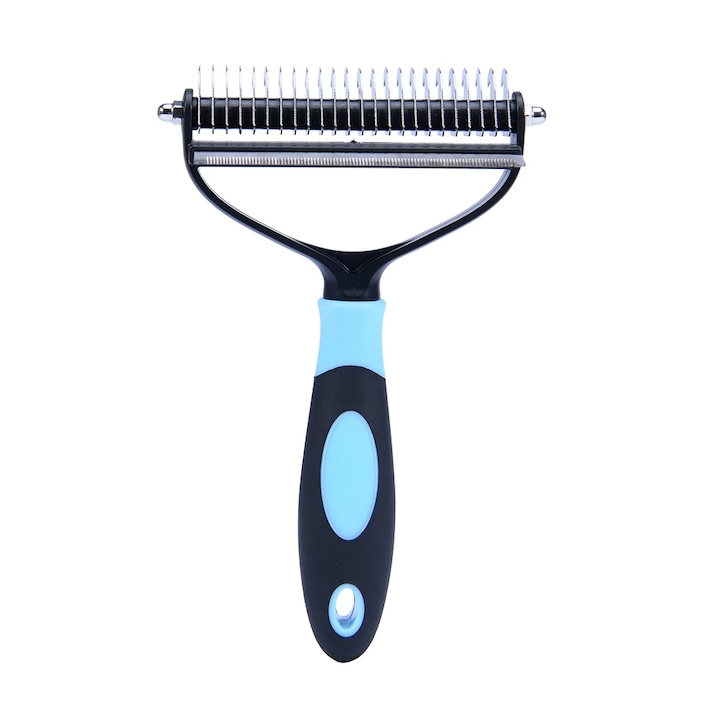 Perie si pieptene metalic, KaiNaDi, 2-in-1, albastru