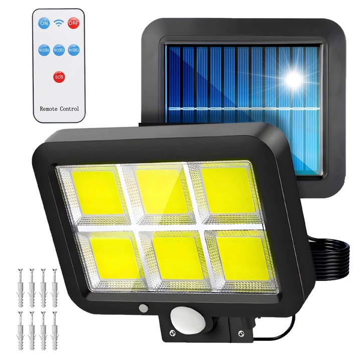 LED соларно улично осветление, градинско осветление, ABS, 120 LED, 3.7 V, черно, 5 m кабел