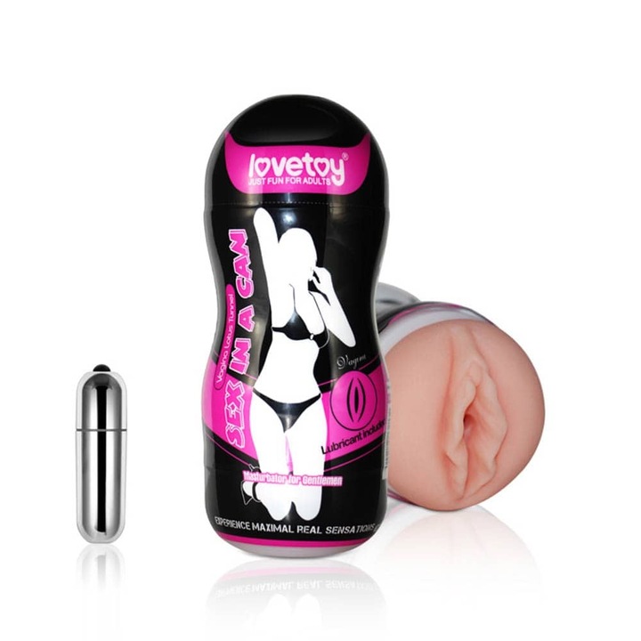 Вагинален мастурбатор Lovetoy Sex In A Can, Вибратор, 16-20 cм, Цвят кожа