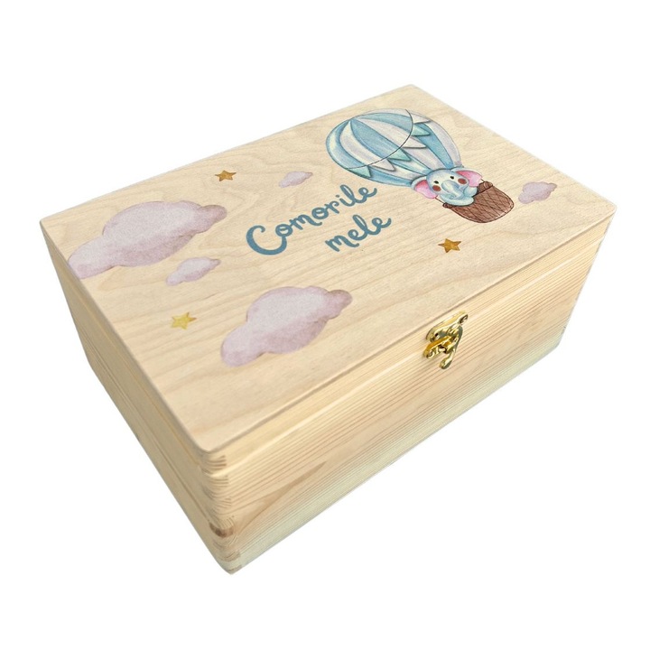 Cutie de depoztiare pentru copil, Lemn, 30x20x13 cm, Maro, Imprimare UV