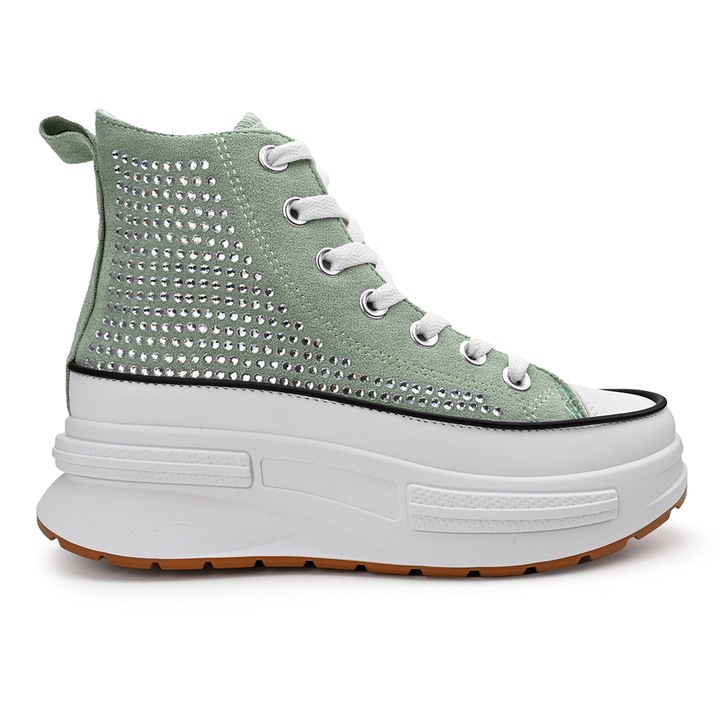 Дамски високи маратонки с равна подметка 1251, Зелен