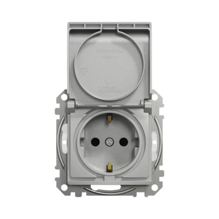 Priza 2p+e Simpla Schneider Sedna Design, Capac De Protectie Ip44, Obturatoare Aluminiu