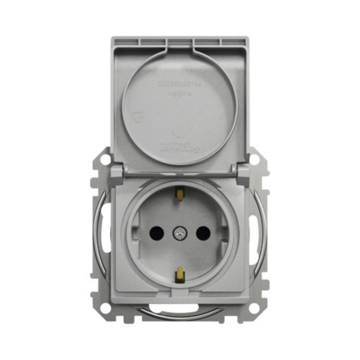 Priza 2p+e Simpla Schneider Sedna Design, Capac De Protectie, Obturatoare Aluminiu