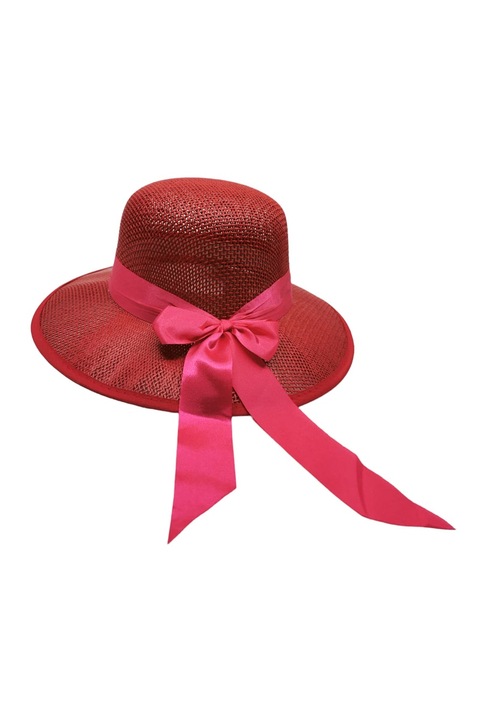 Palarie de vara dama Margot's Hat Doty®️, din hartie de paie, 18x13 cm, rosu, cu funda roz