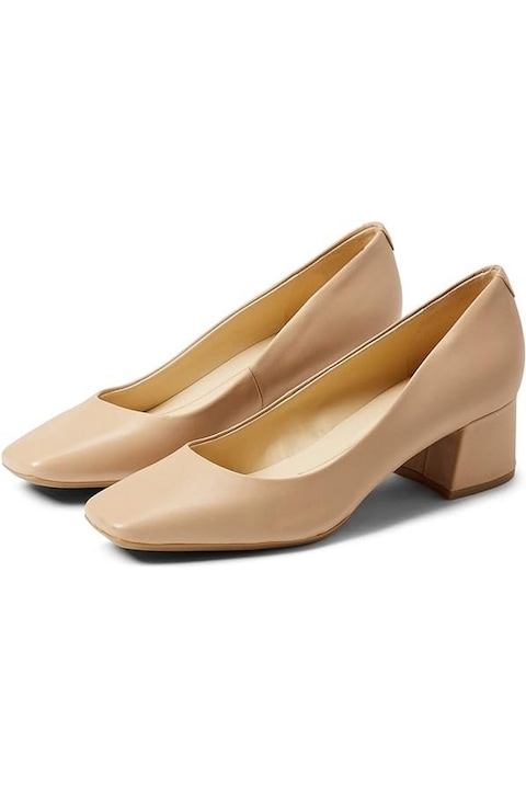 Pantofi bej cu toc jos si patrat si varf patrat dama, marime 37, DREAM PAIRS