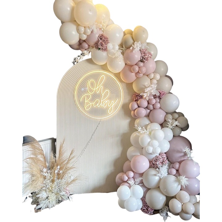 Комплект парти балони Mei Nai Er, бохемски, 144 части, мъгливо розово/пясъчно/бежово