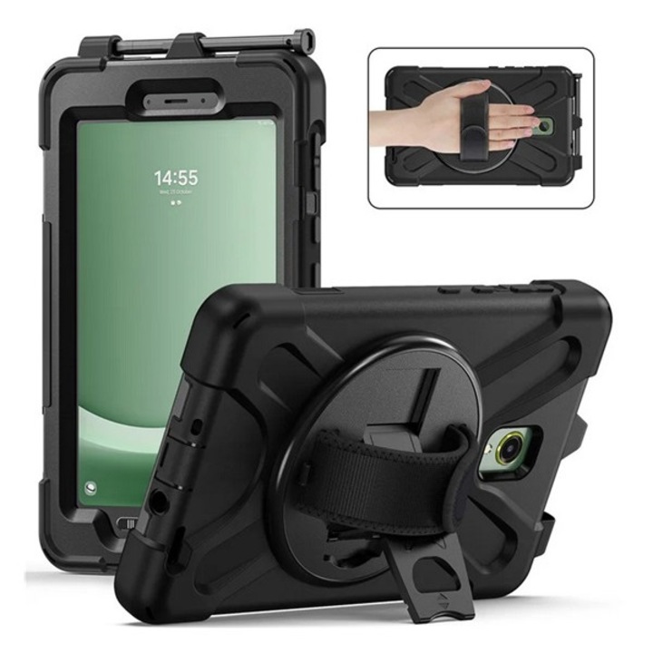 Gigapack defender műanyag tabletvédő, ütésállóság, kitámasztó, 360° + kézpánt, fekete, kompatibilis: Samsung Galaxy Tab Active 5 WIFI, SM-X300, / Galaxy Tab Active 5 LTE, SM-X306B