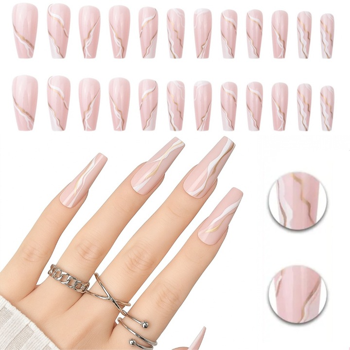 Set unghii false ASDIIT, 24 buc, Golden Stardust Waves