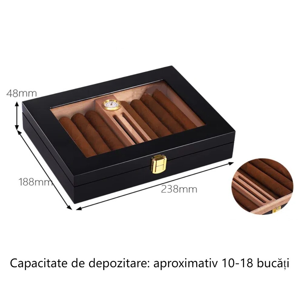 Humidor pentru Trabucuri, Cedru, Capacitate 10-18 de trabucuri, 23.8x18 ...