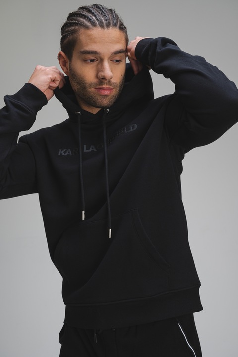 Karl Lagerfeld, Hanorac cu buzunar kangaroo si logo, Negru