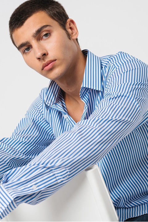 Karl Lagerfeld, Hosszú ujjú csíkos ing, Fehér/Világoskék, 39