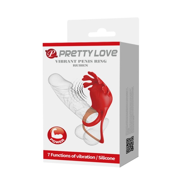 Inel Vibrator, Pretty Love Ruben, Silicon, 6-10 cm, Rosu