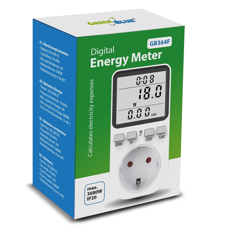Áramfelvételi energiamérő, 220-240V AC