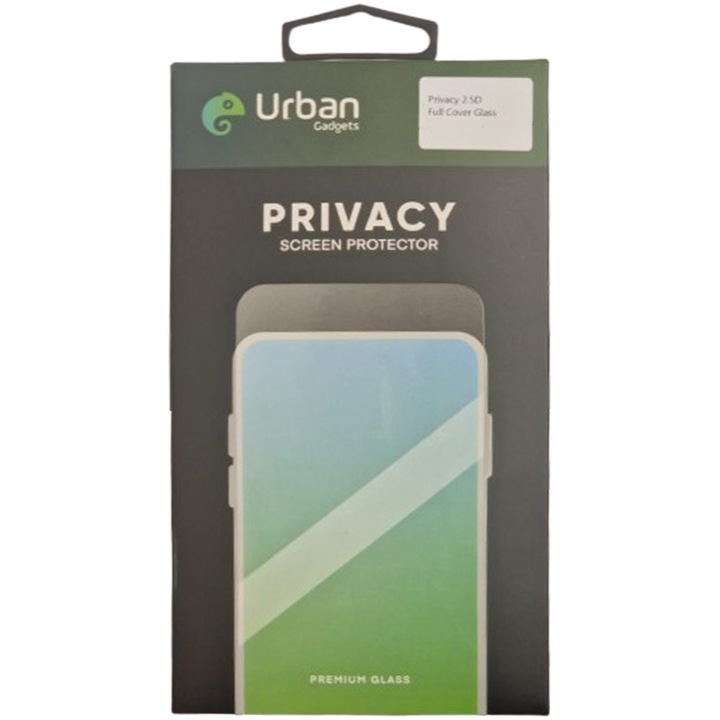 Стъклен протектор Urban Gadgets 2.5D Full Privacy за iPhone 15 Pro Max, Черен