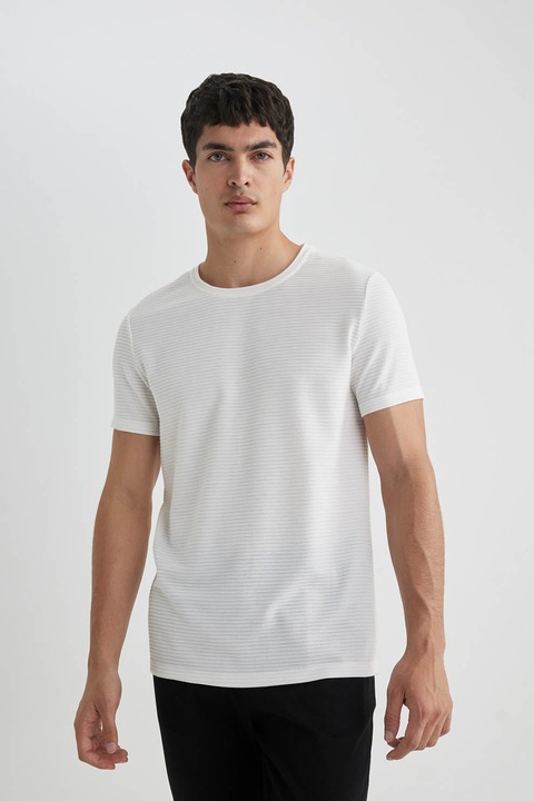 DeFacto, Tricou cu dungi si decolteu la baza gatului, Alb