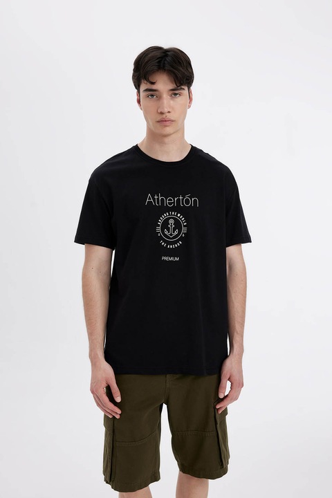DeFacto, Tricou de bumbac cu decolteu la baza gatului, Negru
